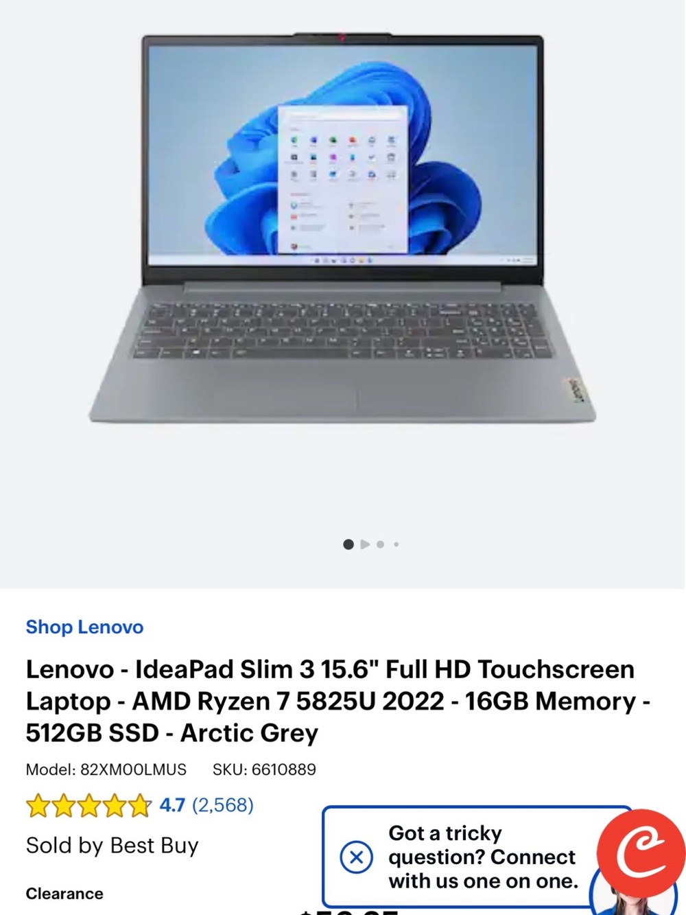 Lenovo Ideadpad slim 3 15.6” touchscreen